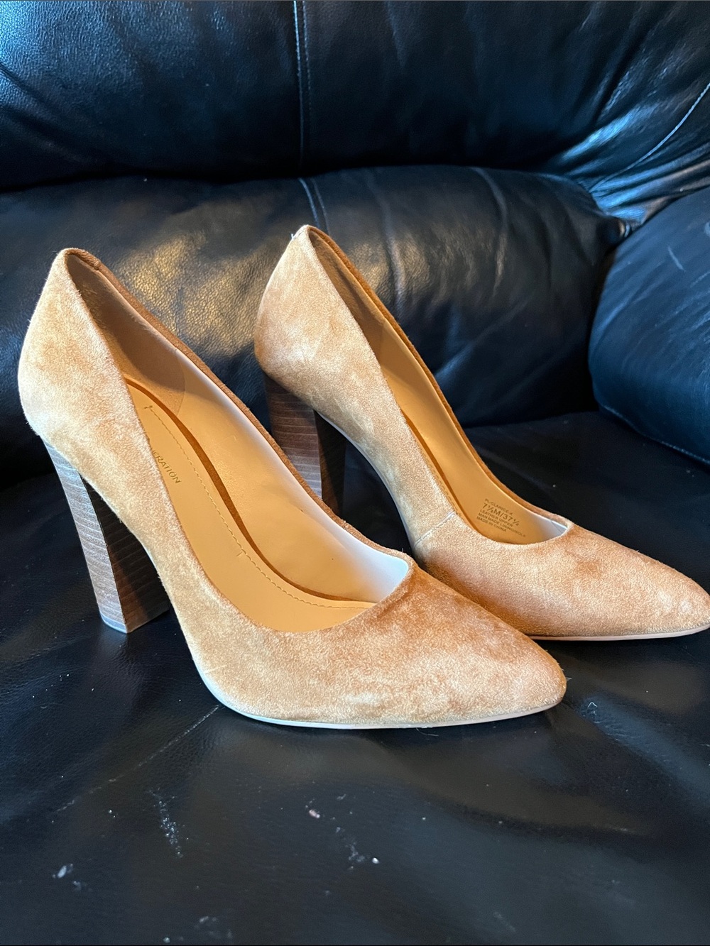 BCBGeneration Tan Suede Pointed Toe Block Heels